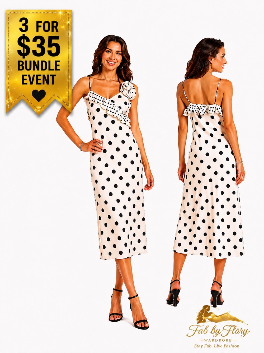 David's Bridal-Adelyn Ray ✨ Black Polka Dot V-Neck Ruffle Sheath Dress